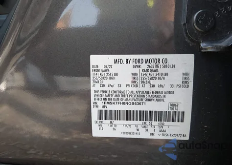 2022 Ford Explorer Limited из США, поврежденный, VIN 1FMSK7FH0NGB63671